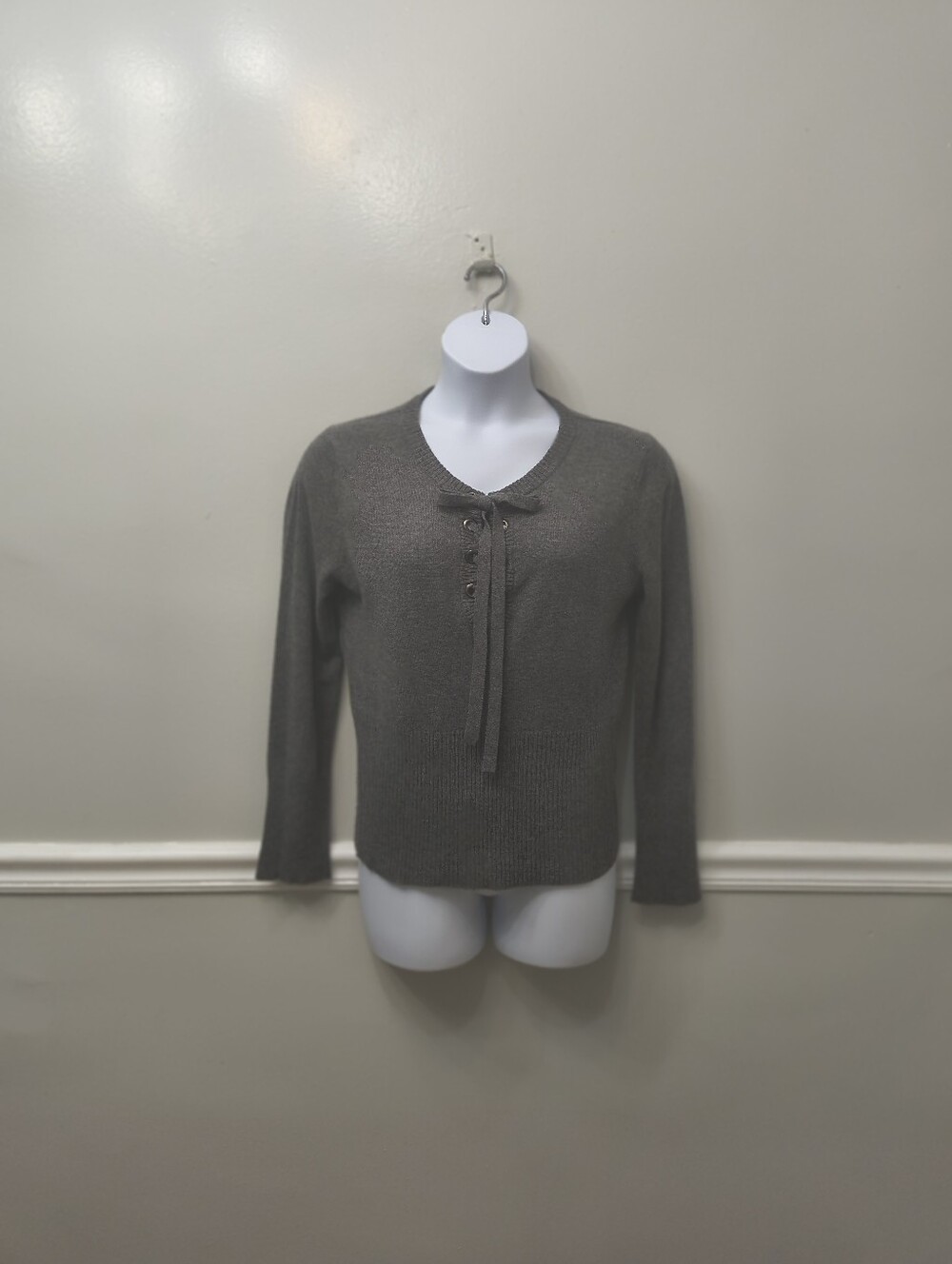 Qi Cashmere Women's 100% Cashmere Lace-up Grommet Pullover SweaterGray XL luxury